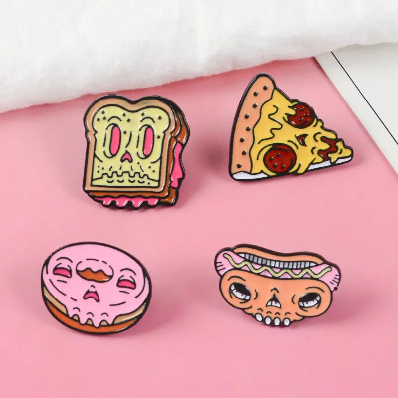 Spooky Snack Enamel Badges – Halloween Food Pins 🎃