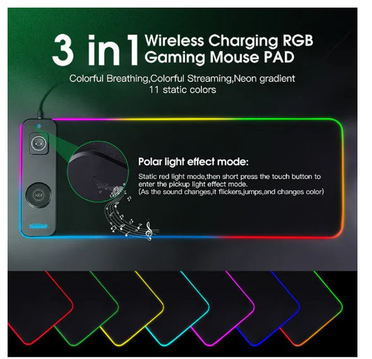 RGB Extended Gaming Mouse Pad with Built-In Wireless Charging Hub 🌈
